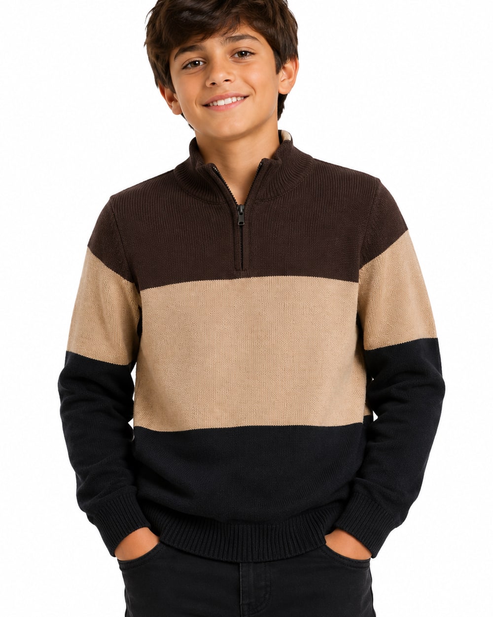 Boys' Striped Quarter Zip Sweater WXX-25