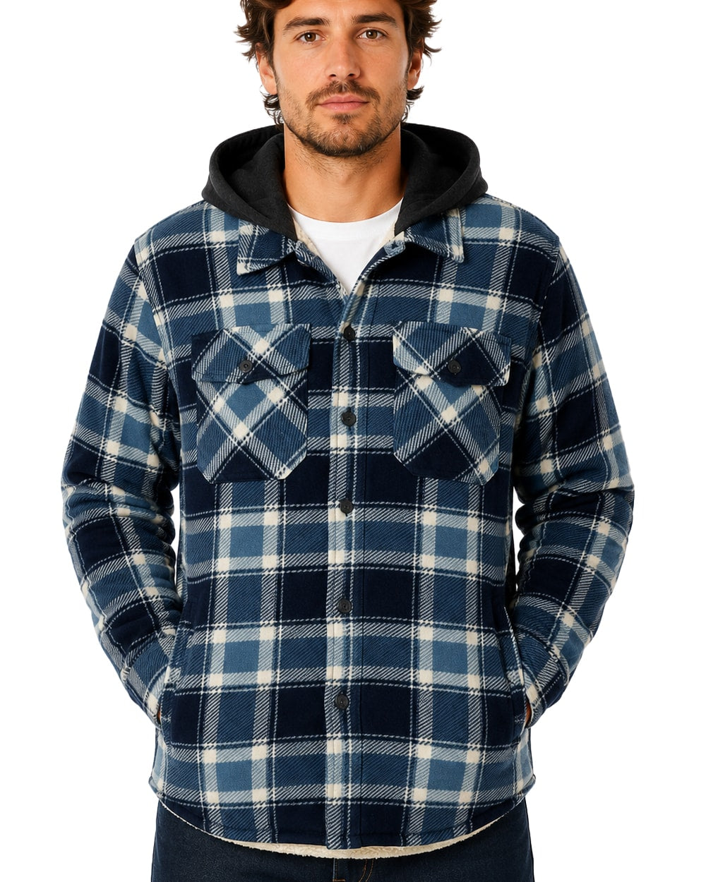 Men's Hooded Shacket with Sherpa Lining #636