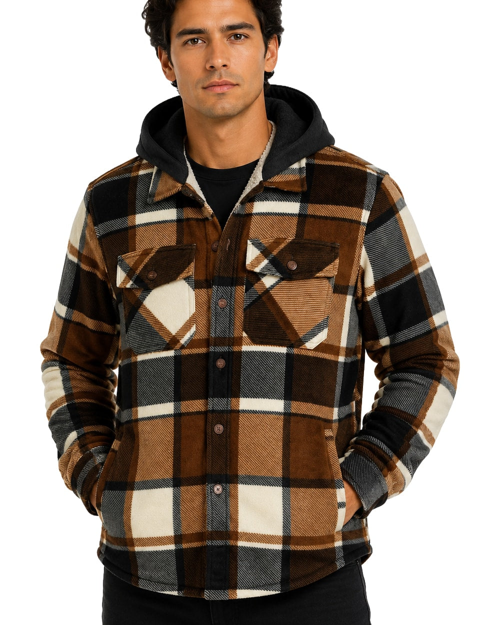 Men's Hooded Shacket with Sherpa Lining #636
