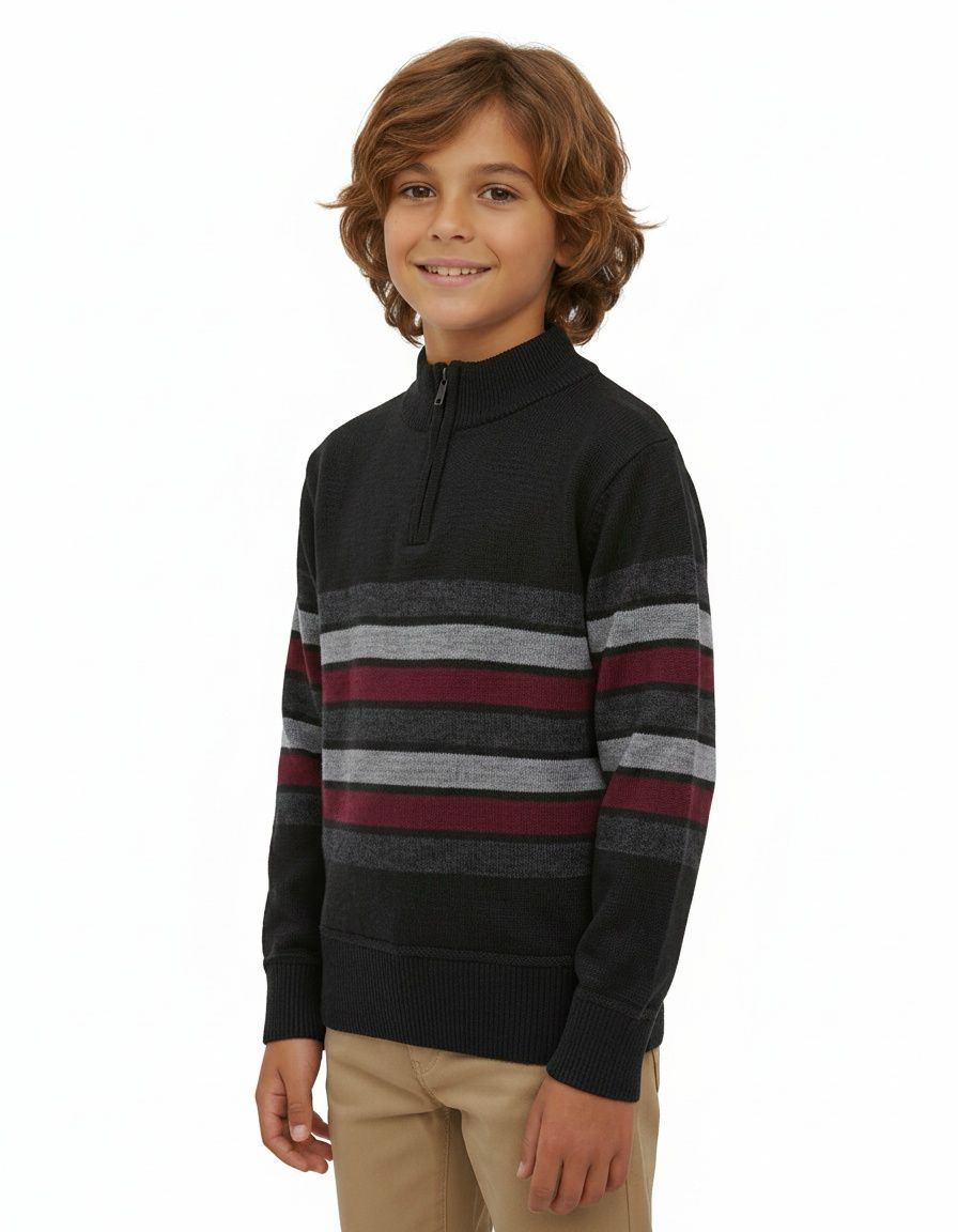 Boys' Striped Quarter Zip Sweater WXX-26