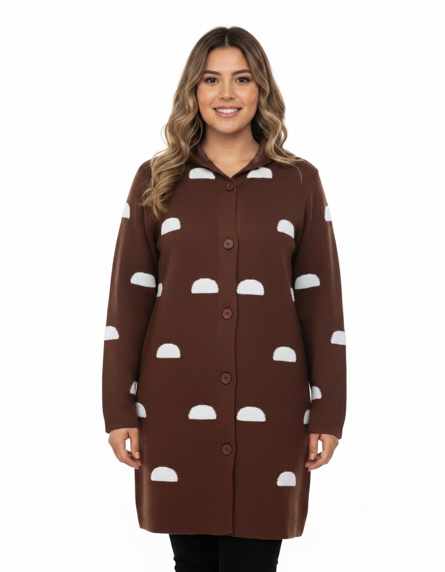 Button-Down Cardigan With Half-Moon Pattern