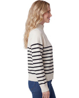 Ladies Quarter Zip Striped Sweater