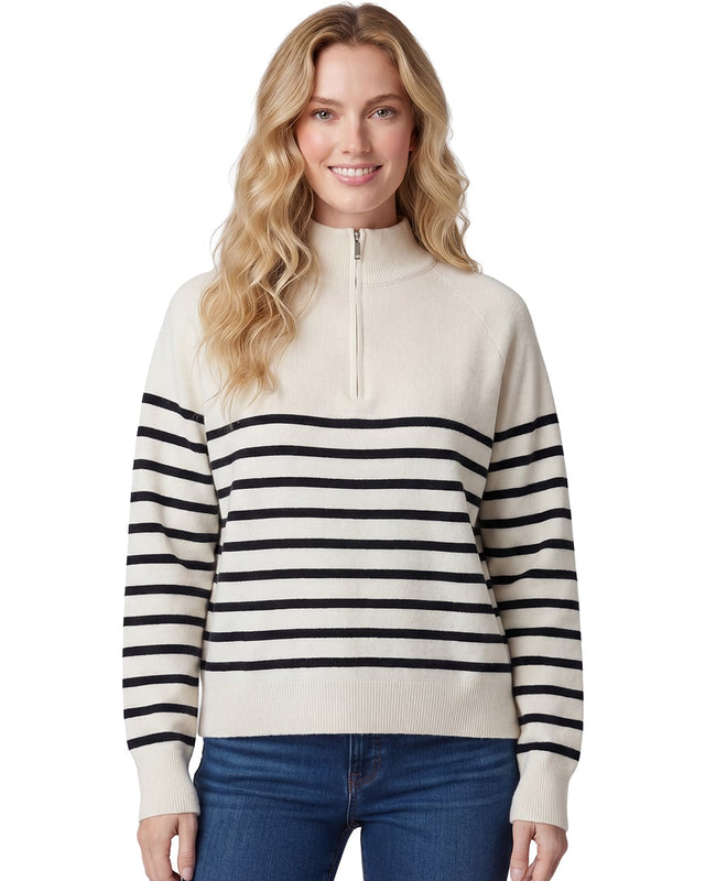 Ladies Quarter Zip Striped Sweater #03