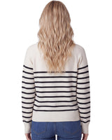 Ladies Quarter Zip Striped Sweater