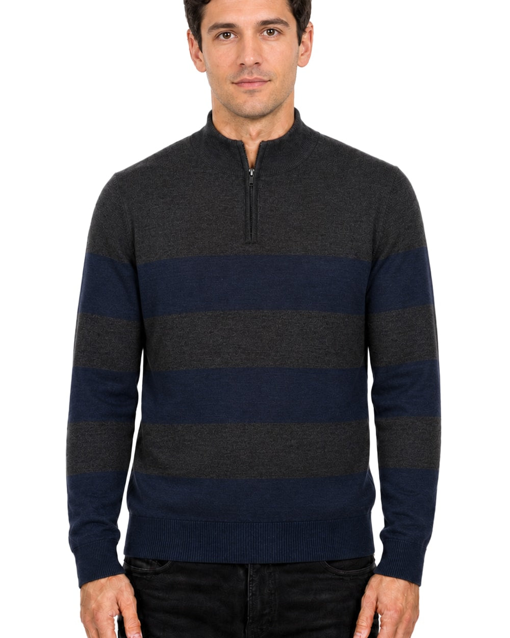 Men's Striped Quarter Zip Sweater #WXX-26