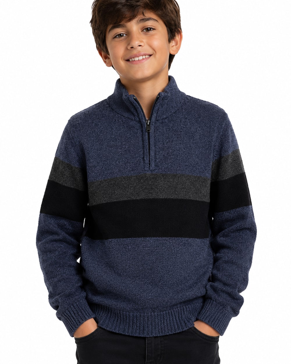 Boys' Striped Quarter Zip Sweater WXX-25