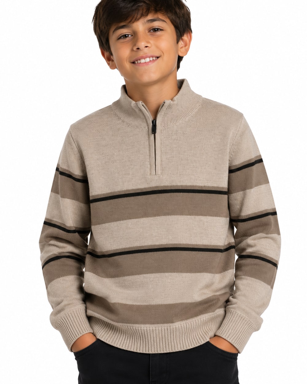 Boys' Striped Quarter Zip Sweater WXX-25