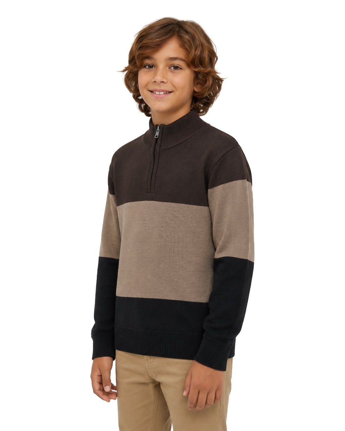 Big Boys' Striped Quarter Zip Sweater W26-8