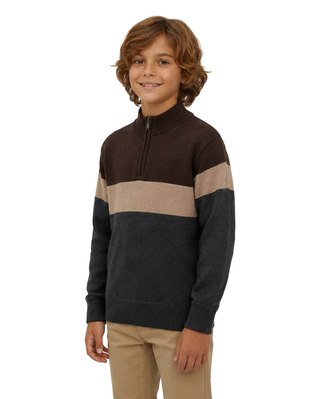 Big Boys' Striped Quarter Zip Sweater W26-8