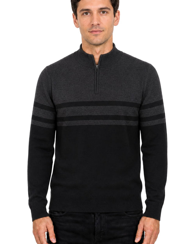 Men's Striped Quarter Zip Sweater #WXX-25