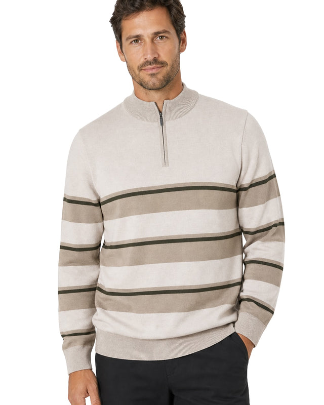 Men's Striped Quarter Zip Sweater #260