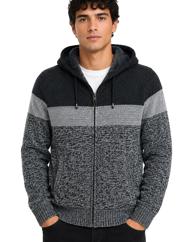 Men's Striped Bonded Hooded Sweater #10