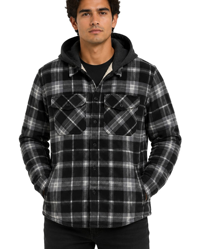 Men's Hooded Shacket with Sherpa Lining #636