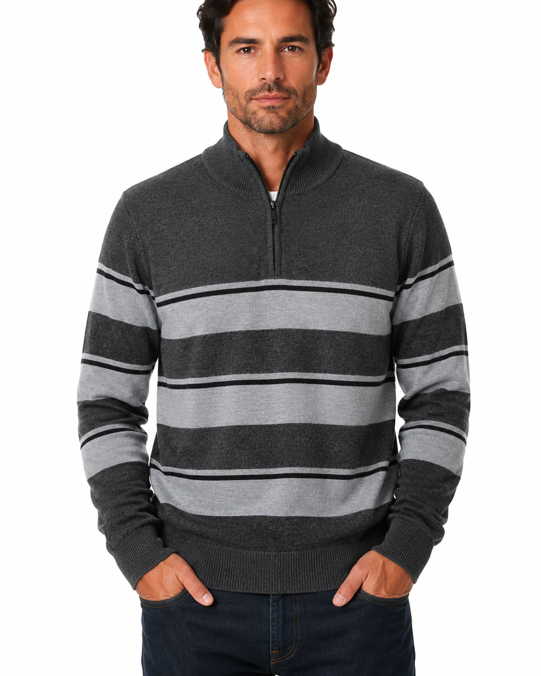 Men's Striped Quarter Zip Sweater #WXX-25