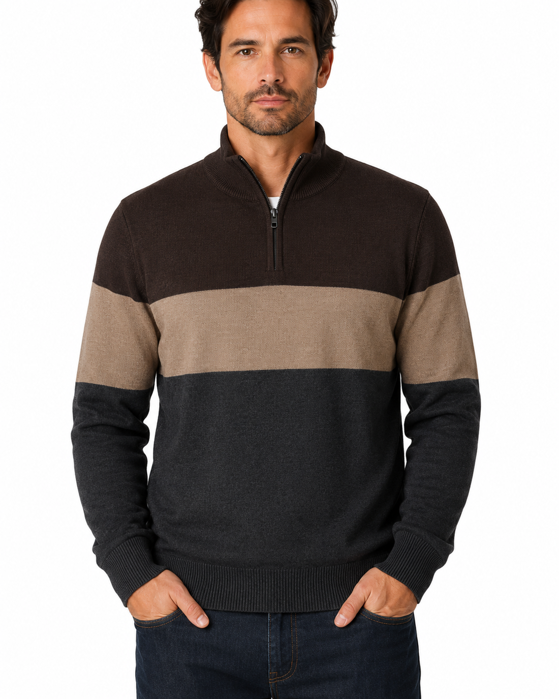 Men's Striped Quarter Zip Sweater #WXX-26