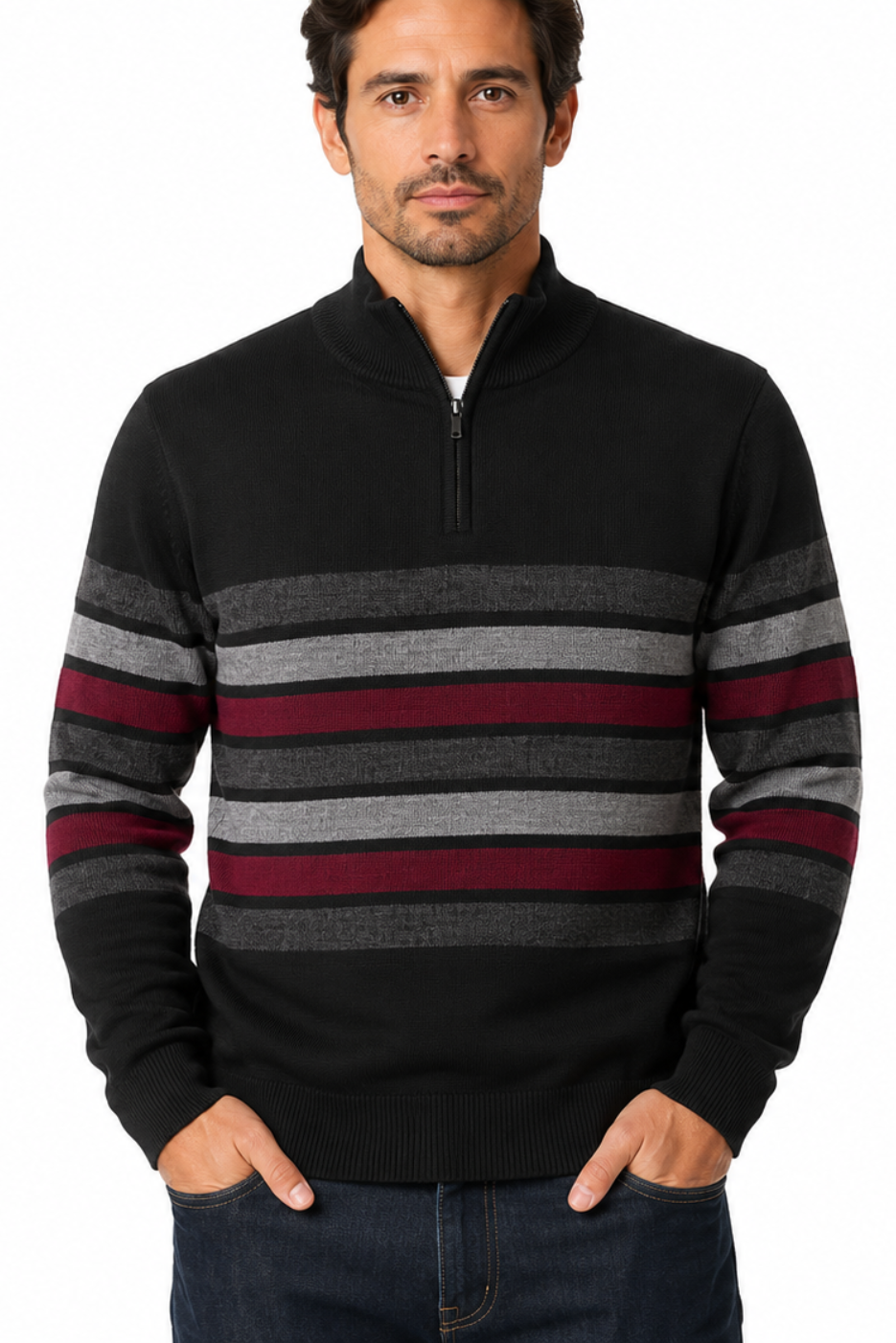 Men's Striped Quarter Zip Sweater #WXX-26