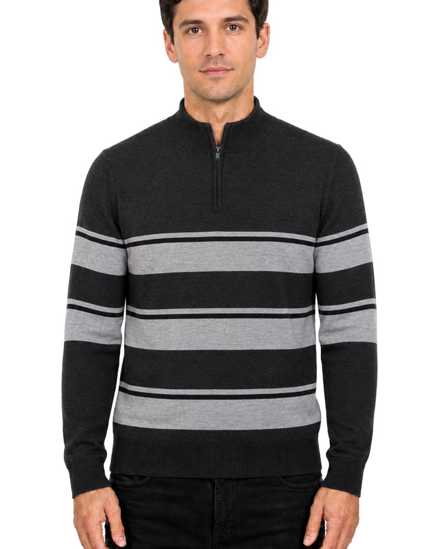 Men's Striped Quarter Zip Sweater #WXX-26