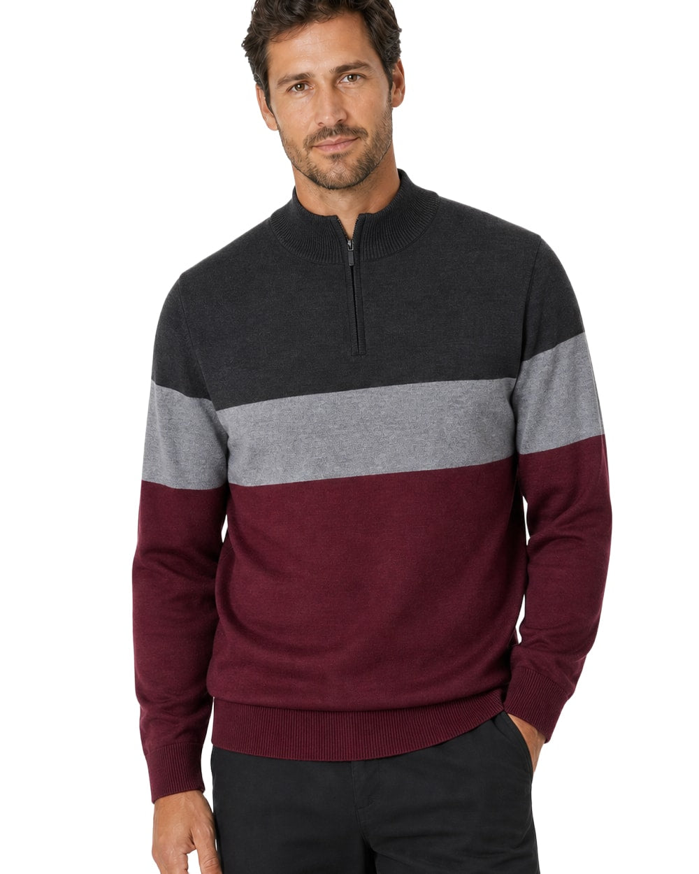 Men's Striped Quarter Zip Sweater #WXX-26