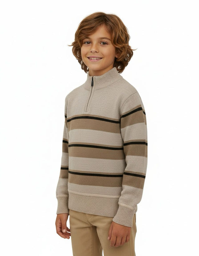 Boys' Striped Quarter Zip Sweater WXX-26