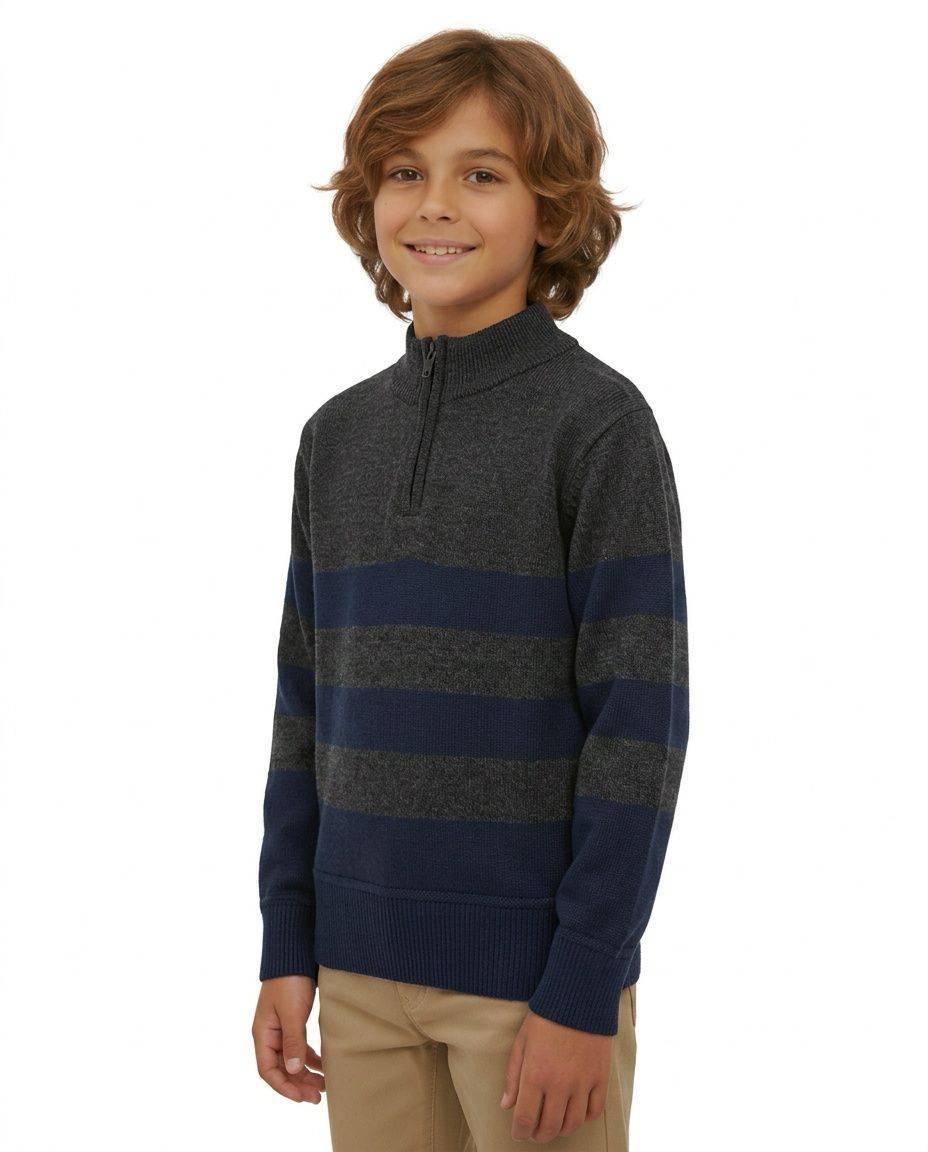 Boys' Striped Quarter Zip Sweater WXX-26
