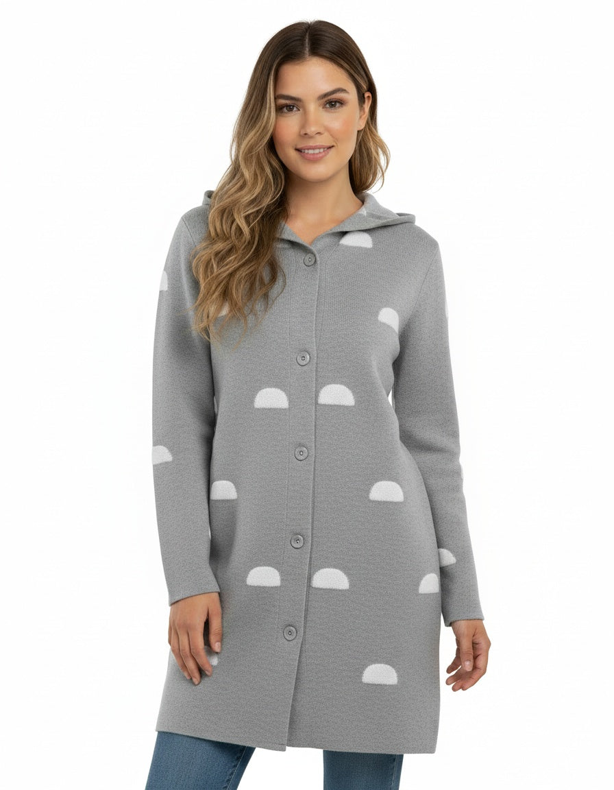 Button-Down Cardigan With Half-Moon Pattern