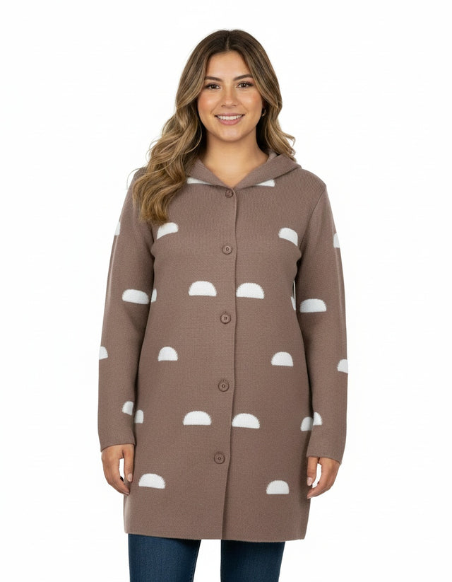 Button-Down Cardigan With Half-Moon Pattern