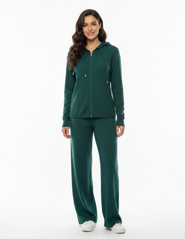 Knit Zip-Up Hoodie & Wide-Leg Lounge Set #104